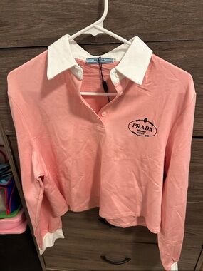 Pink Long-Sleeve Polo with White Collar size L